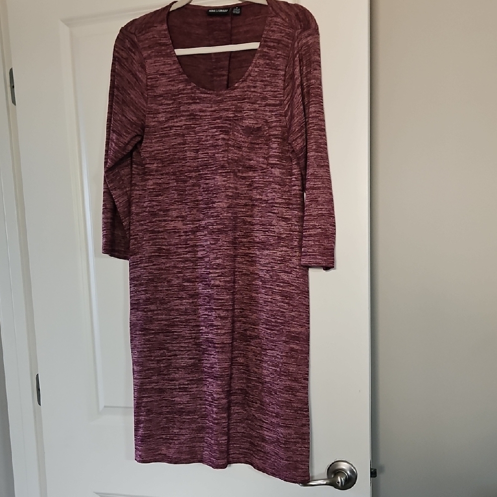 Nina Leonard Red Sheath Dress 3/4 Sleeve Scoop Neck